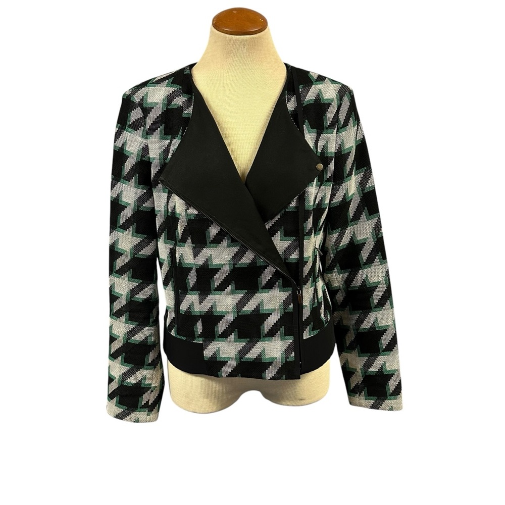 Hugo Boss Houndstooth Suit Blazer Moto Jacket Green Black White Matching Set